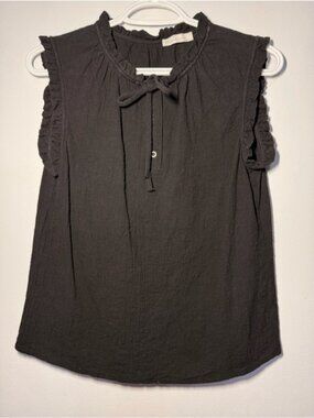 All:Row Women's Black Ruffled Tie-Front Sleeveless Camisole Cotton Linen size S